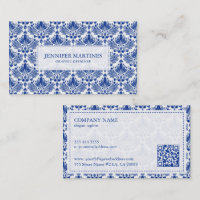 Padrão Real Elegante Azul E Damascos Brancos