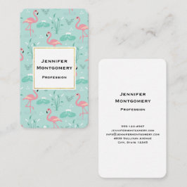 Cartão De Visita Padrão Verde Flamingos Rosa Pastel