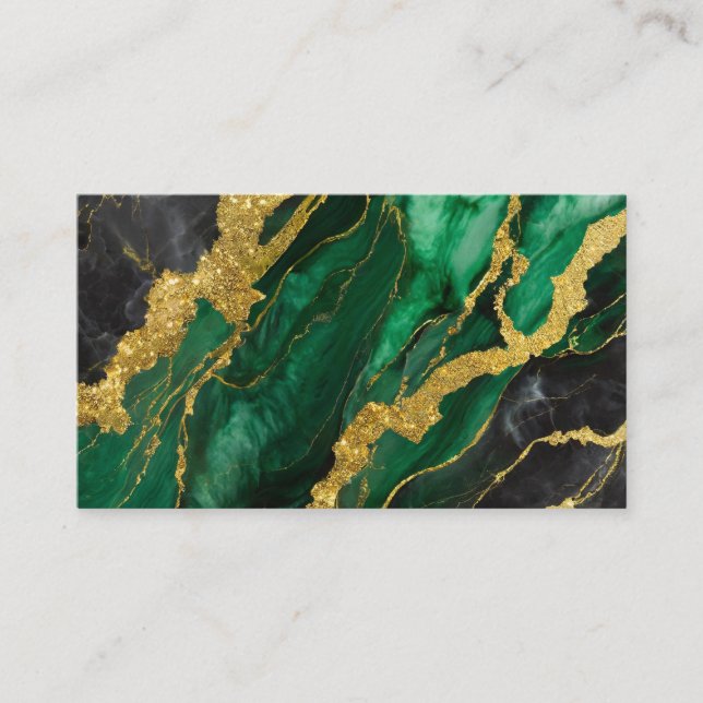 Cartão De Visita Padrão Verde Marble com Dourado (Frente)