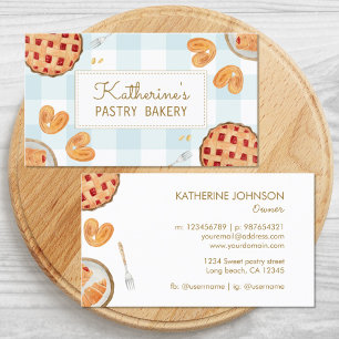 Cartão De Visita Padrão Xadrez Chef de Pastelaria Aquarela Padaria