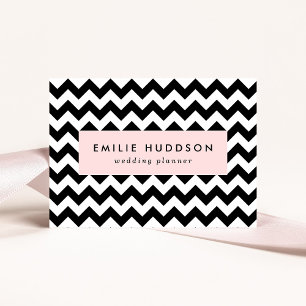 Cartão De Visita Padrão Zigzag preto e branco, padrão Chevron