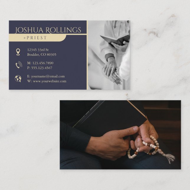 Cartão De Visita Padre | Sua Foto Cristã (Frente/Verso)