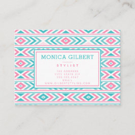 Cartão De Visita Padrões Astroleses e Geométricos Rosa Aztec