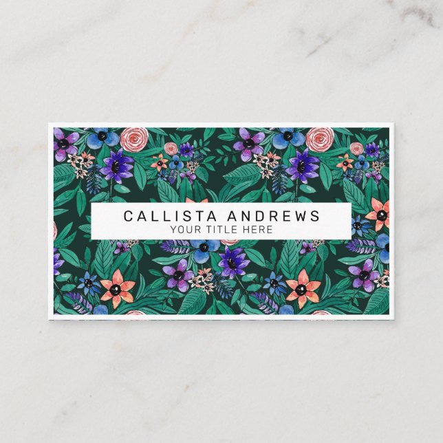 Cartão De Visita Padrões de Aquarela Verde Selva (Frente)