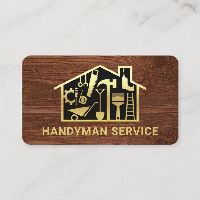 Cartão De Visita Página Inicial das Ferramentas do Handyman Dourada (Frente)