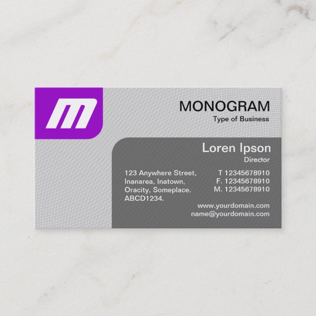 Cartão De Visita Painéis MonoGram v2 - Roxo e Cinza (Frente)