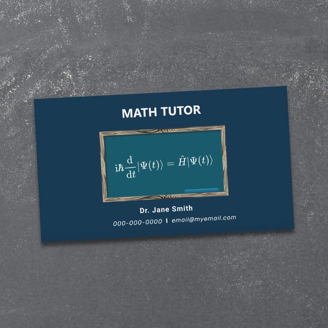 Cartão De Visita Painel de controle e equação Tutor matemático azul (Chalkboard & Equation Math Tutor Dark Blue Business Card)