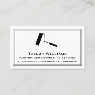 Cartão De Visita Paint Roll Painting Services Painter Black White