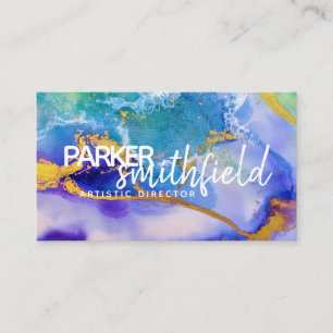 Cartão De Visita Paint Splatter Dourado e roxo simples