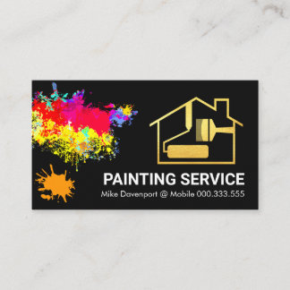 Cartão De Visita Paint Splatter Dourado Pincel Doméstico
