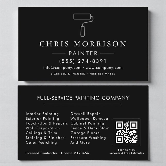 Cartão De Visita Painter Black Silver QR Code (Criador carregado)