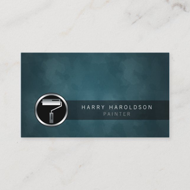 Cartão De Visita Painter Paint Roller Icon Dark Grunge BusinessCard (Frente)