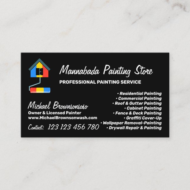 Cartão De Visita Painting Service Decoration Modern Black (Frente)