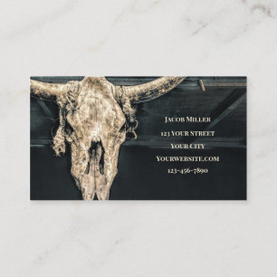 Cartão De Visita País Ocidental Beige Cinza Rustic Bull Crânio de