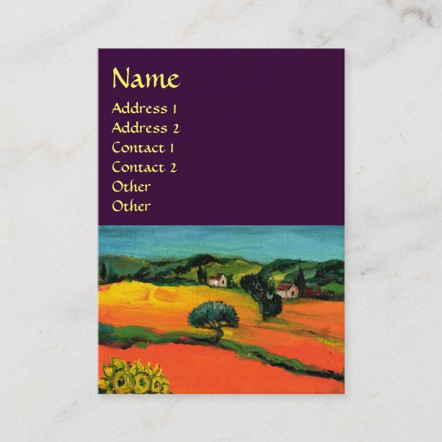 Cartão De Visita PAISAGEM DA TÚSCULA COM FLORES, Roxo (Frente)