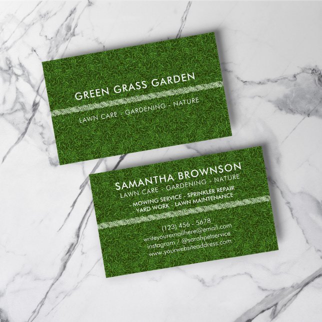 Cartão De Visita Paisagem de Futebol com gramíneas de jardinagem (Gardening Lawn Grass Football Landscape Business Card)
