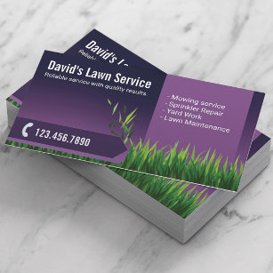 Cartão De Visita Paisagem de Lawn Care Remando Roxo Elegante