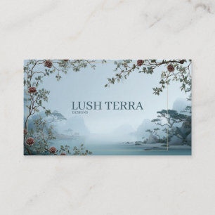Cartão De Visita Paisagem Etérea e Nebulosa do Lago e Rosa Vintage