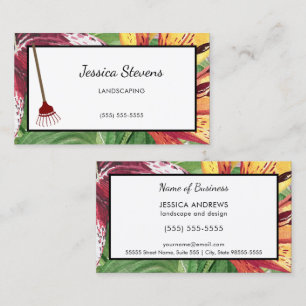 Cartão De Visita Paisagem Floral e Rake Elegante e Design