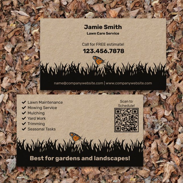 Cartão De Visita Paisagem Moderna - Cuidados Lançados (Modern Landscaping - Lawn Care Business Card - Lawn Silhouette - List QR code)