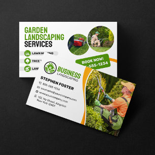 Cartão De Visita Paisagismo de jardim laranja e verde Corte de gram