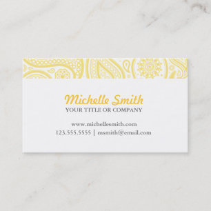Cartão De Visita Paisley elegante branco amarelo