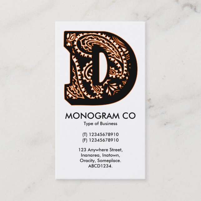 Cartão De Visita Paisley Monograma - D (Frente)