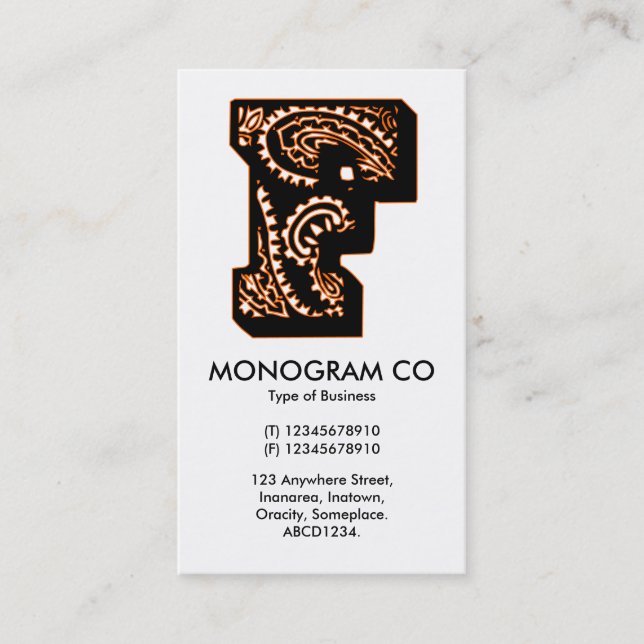 Cartão De Visita Paisley Monograma - F (Frente)