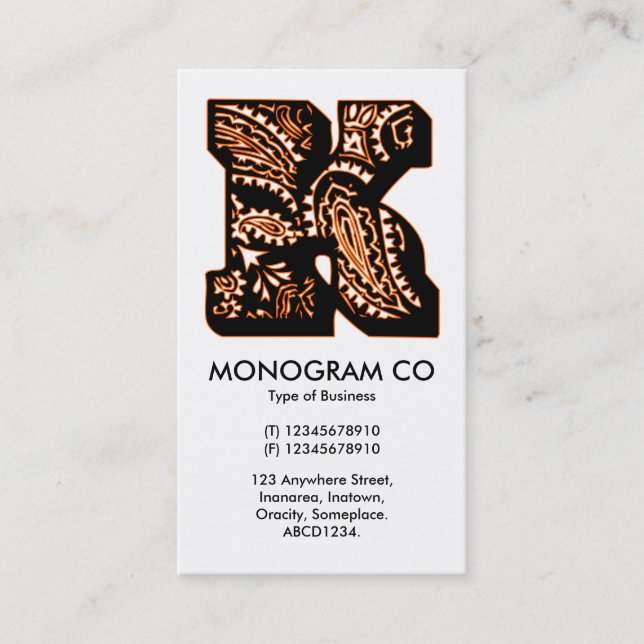 Cartão De Visita Paisley Monograma - K (Frente)