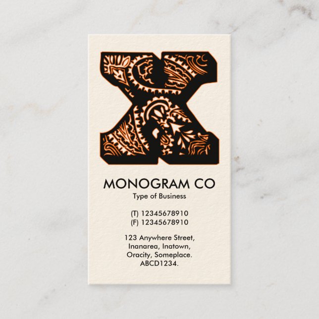 Cartão De Visita Paisley Monograma - X (Frente)