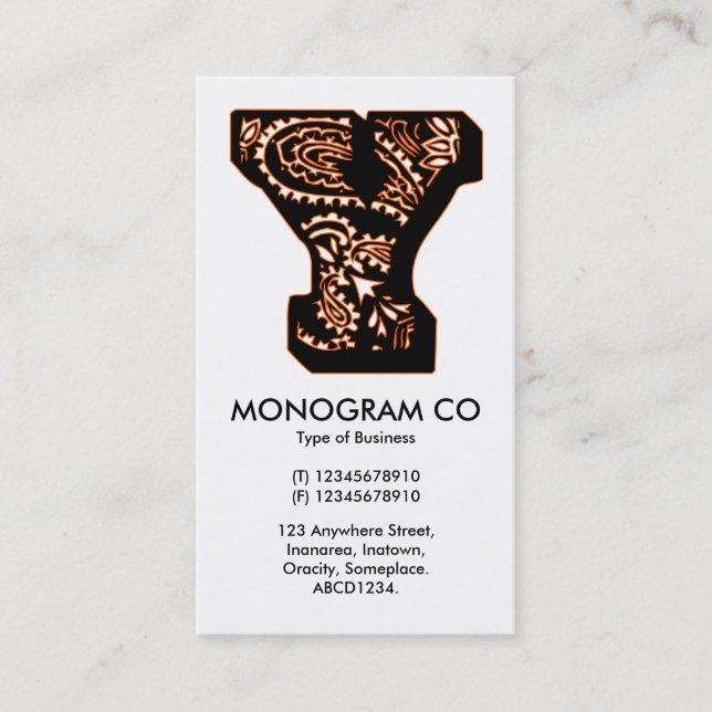 Cartão De Visita Paisley Monograma - Y (Frente)