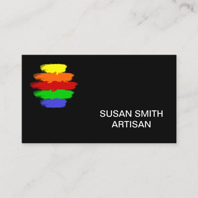 Cartão De Visita Paleta de cores do arco-íris preto (Frente)