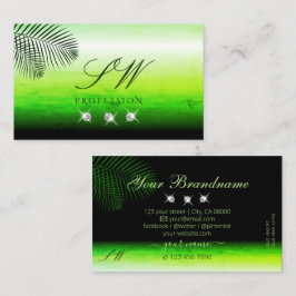 Cartão De Visita Palm de Aquarelas Verdes Deixa Diamantes Monograma