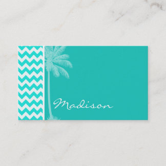 Cartão De Visita Palma Tropical; Aqua Color Chevron