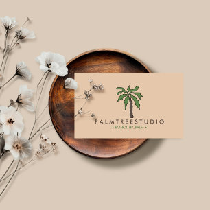 Cartão De Visita Palmeira Tropical Minimalista Natural Bege