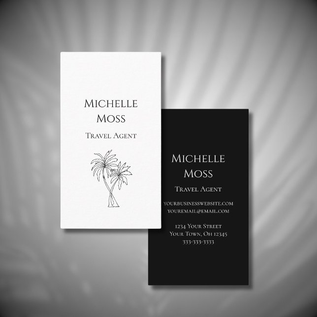 Cartão De Visita Palmeiras tropicais modernas desenhando preto bran (Criador carregado)