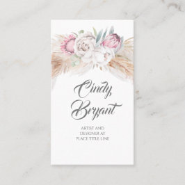 Cartão De Visita Pampas Grass e King Protea Flower Elegante Exótico