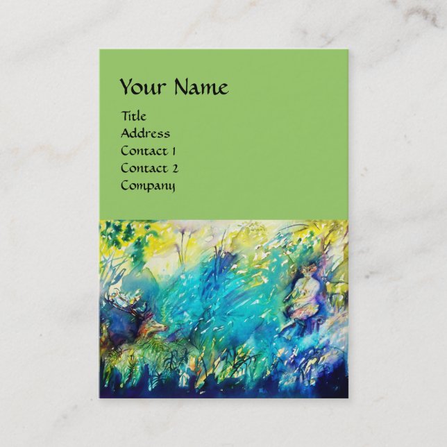 CARTÃO DE VISITA PAN BRINCANDO FLUTA E CERVEJA EM TERRA VERDE (Frente)