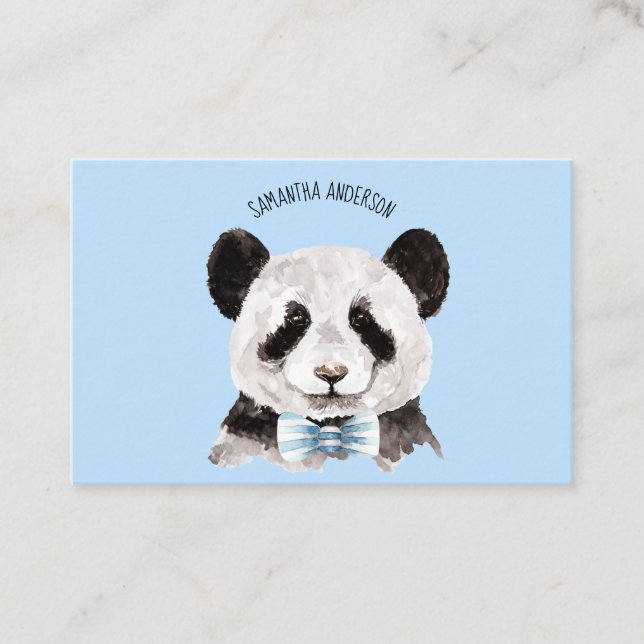 Cartão De Visita Panda Moderna De Aquarela Com Nome E Pastel Azul (Frente)