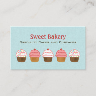 Cartão De Visita Panificação azul-aqua e cor-de-rosa com Cupcake