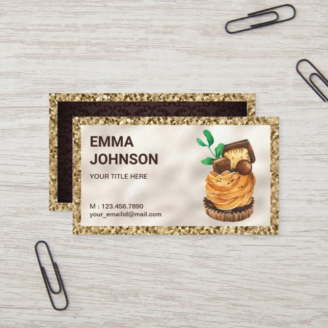 Cartão De Visita Panificação de Chef de Chocolate Dourado (Frente/Verso In Situ)