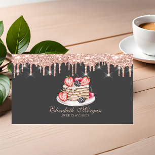 Cartão De Visita Panquecas Doces Gotas de Rosé Dourado Padaria