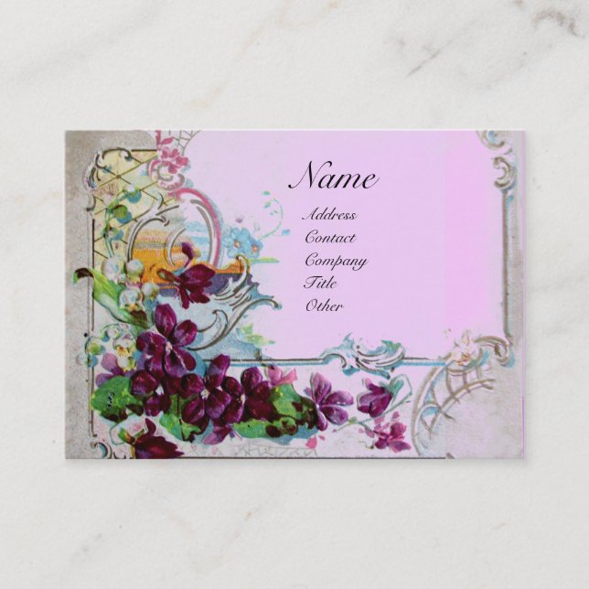 Cartão De Visita Pansias ROMANTICA,Violetas,Cesta Floral de inverno (Frente)