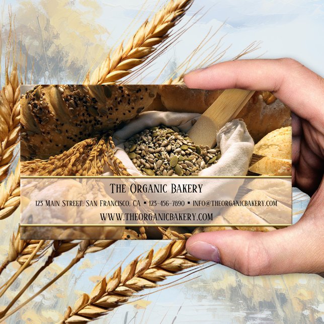 Cartão De Visita Pão Orgânico Tradicional (Business card featuring an image of breads and grains. Beautiful for a bread or organic bakery)