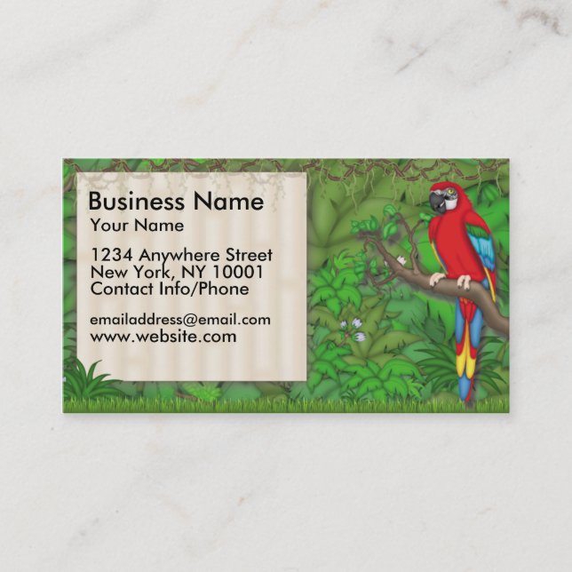 Cartão De Visita Papagaio do vermelho do divertimento da selva do (Frente)
