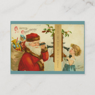 Cartão De Visita Papai Noel e Criança no Estilo de Vintagem do Tel