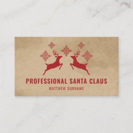 Cartão De Visita Papai Noel Profissional Veado Vermelho E Flocos De