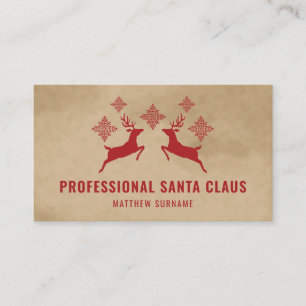 Cartão De Visita Papai Noel Profissional Veado Vermelho E Flocos De