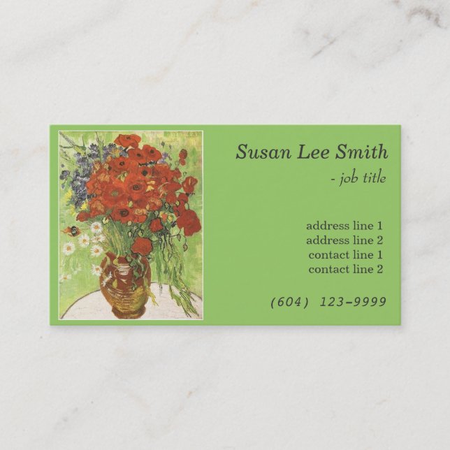Cartão De Visita Papas vermelhos e margaridas por Vincent van Gogh. (Frente)