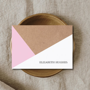 Cartão De Visita Papel Kraft Moderno e Elegante Rosa Claro Branco G